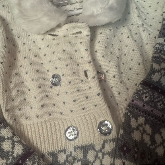 Gymboree white  and Gray Patterned Dress with Faux Fur Collar - Picture 5 of 8